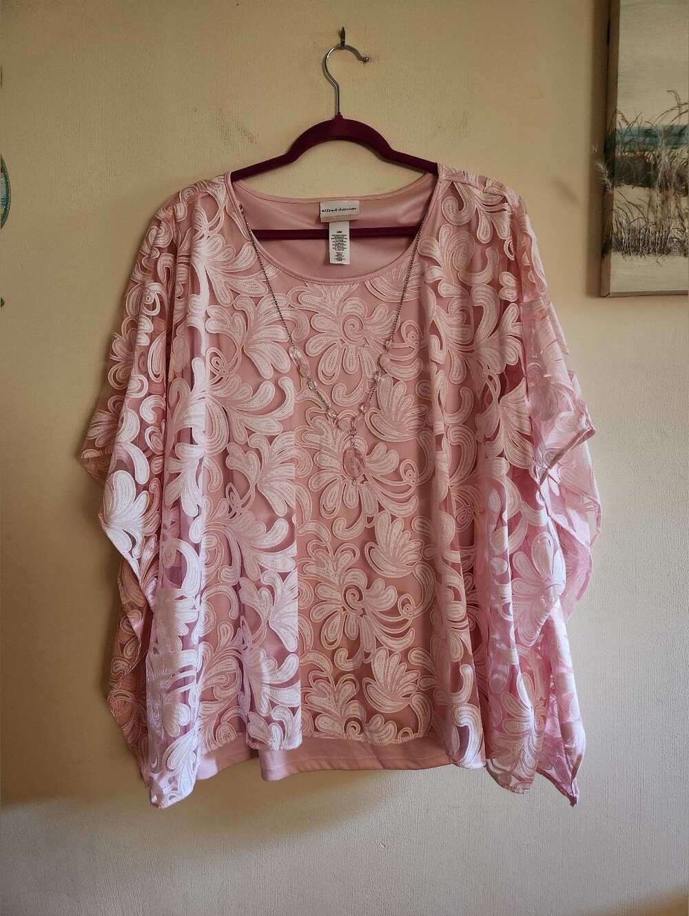 Alfred Dunner Plus Size Womens Top Poncho Floral Pink 24W